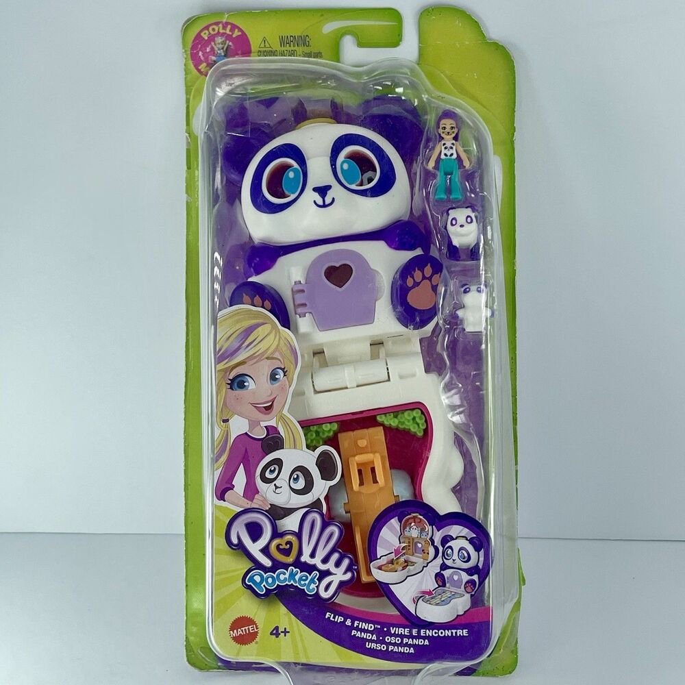 Polly Pocket Flip And Find Purple Panda Playset, Mama and Baby Pandas*Box Damage